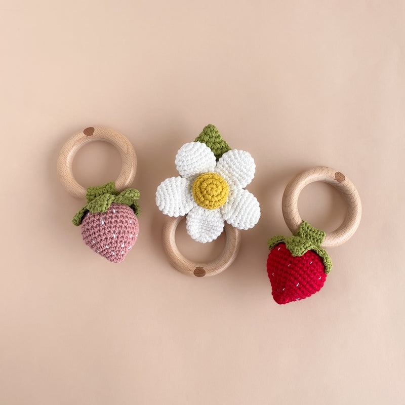 Cotton Crochet Rattle Teether - Red Strawberry by The Blueberry Hill