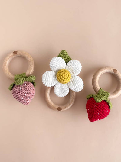 Cotton Crochet Rattle Teether - Pink Strawberry by The Blueberry Hill