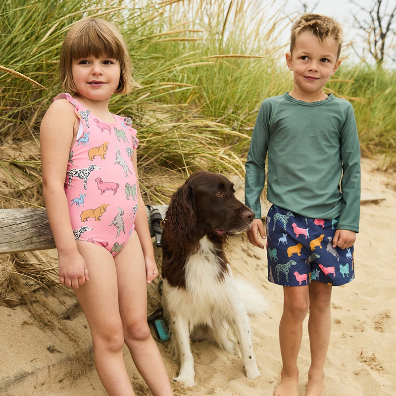 Boys Swim Trunk - Navy Dogs by Pink Chicken FINAL SALE