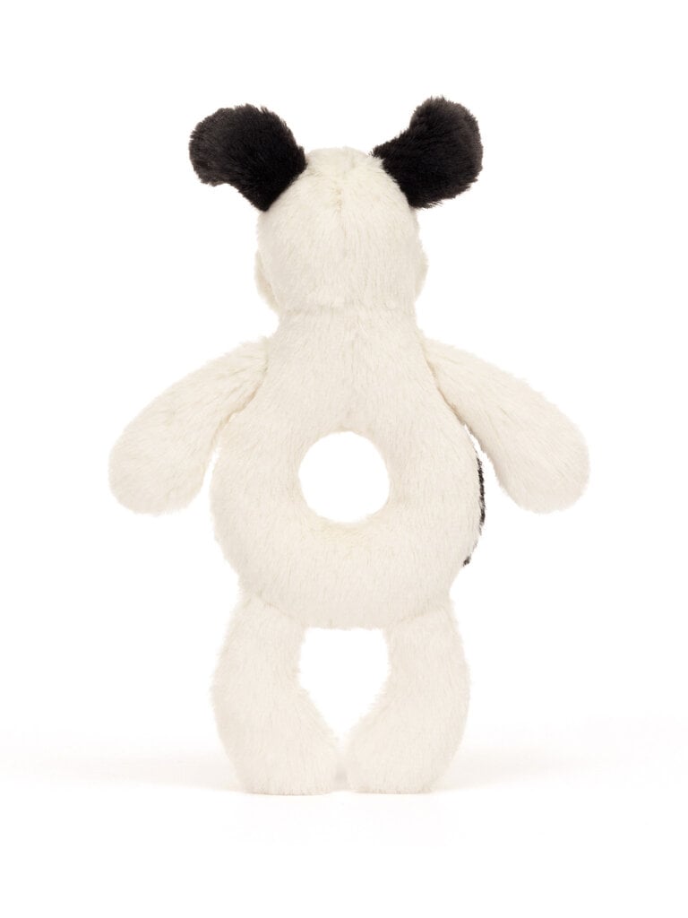 Bashful Black & Cream Puppy Ring Rattle - 8 Inch by Jellycat