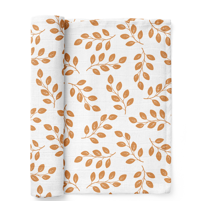 Leaves Muslin Swaddle - Amber by Mini Wander