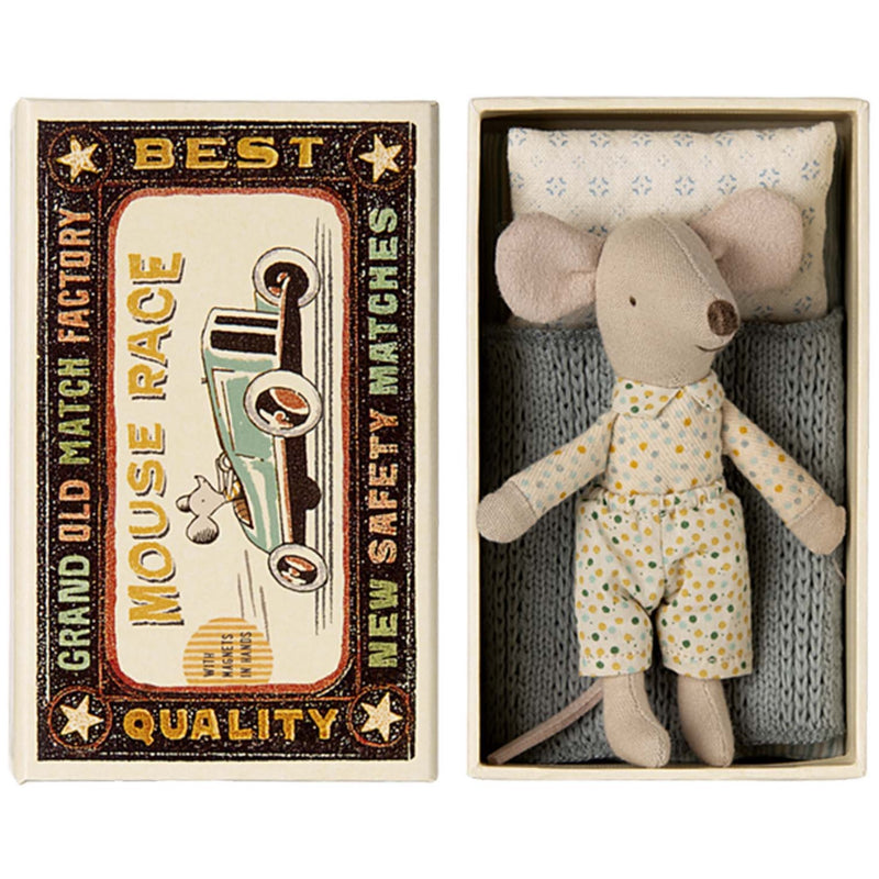 Little Brother Mouse in Matchbox - Polka Dot Pajamas by Maileg