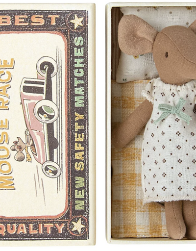 Big Sister Mouse in Matchbox - Cream Pattern Pajamas by Maileg