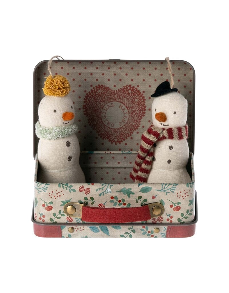 Snowman Ornaments, 2 pieces in Metal Suitcase by Maileg