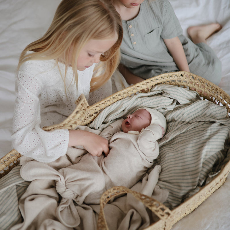 Organic Muslin Swaddle - Sage Stripe by Mushie & Co