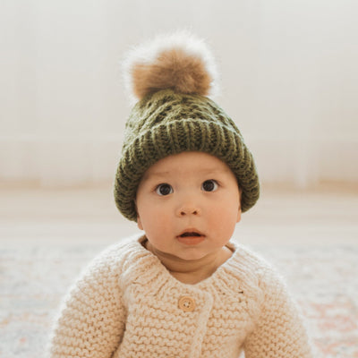 Pop Pom Knit Hat - Mossy Green by Huggalugs