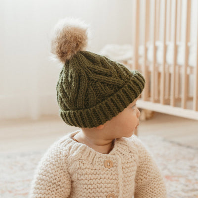 Pop Pom Knit Hat - Mossy Green by Huggalugs