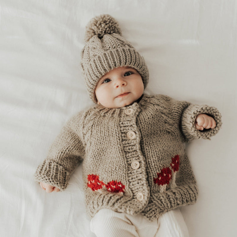 Mushroom Cardigan Sweater - Pebble by Huggalugs