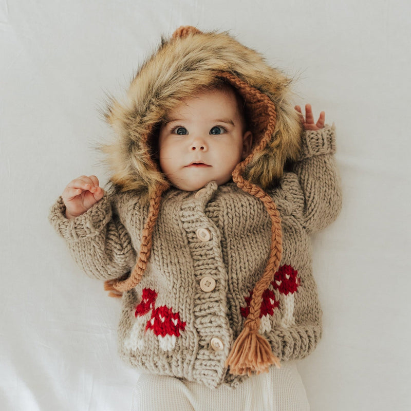 Mushroom Cardigan Sweater - Pebble by Huggalugs