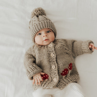 Mushroom Cardigan Sweater - Pebble by Huggalugs