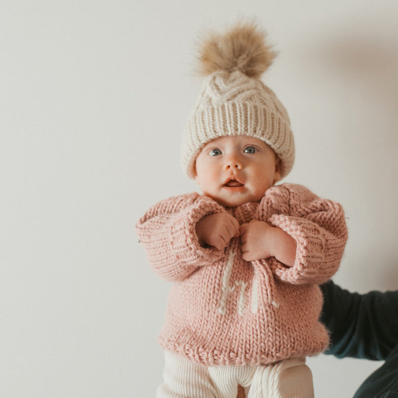 Pop Pom Knit Hat - Natural by Huggalugs