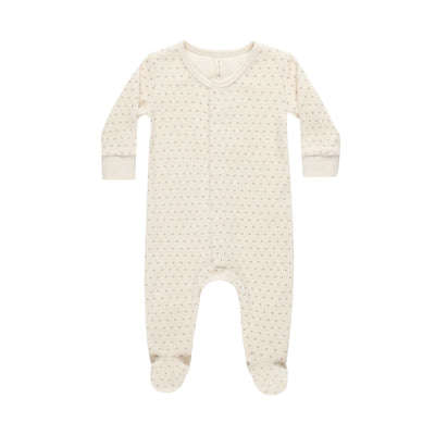 Velour Hidden Snap Footie Polka Dot - Natural by Quincy Mae