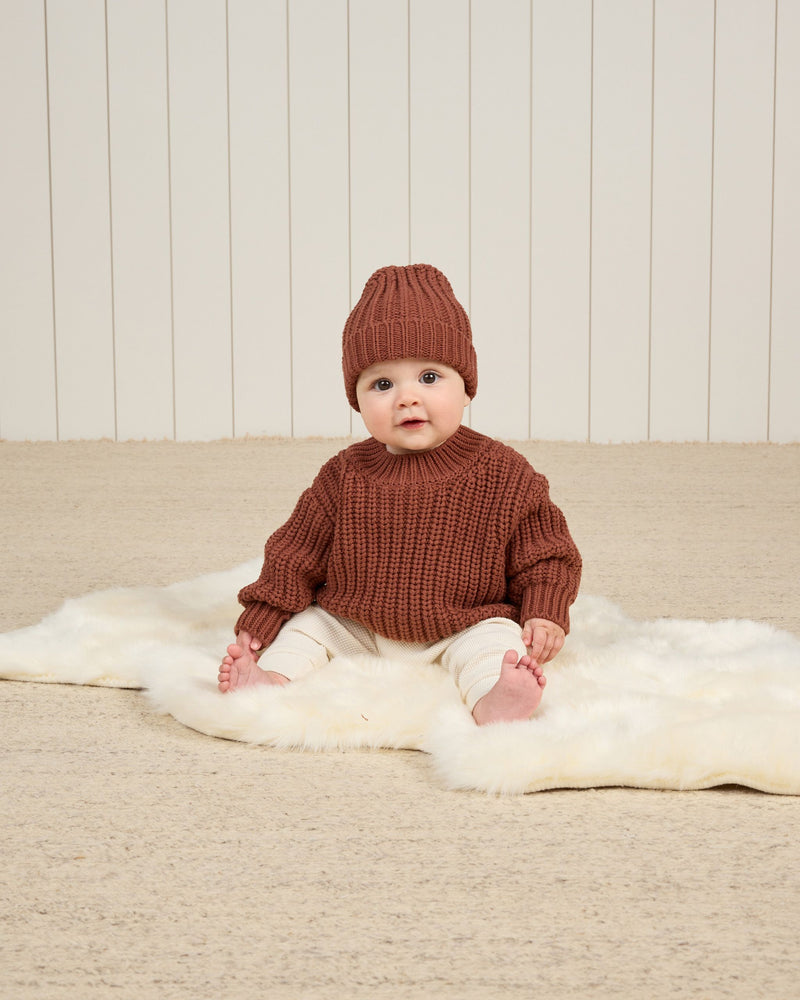 Chunky Knit Beanie - Cranberry by Quincy Mae