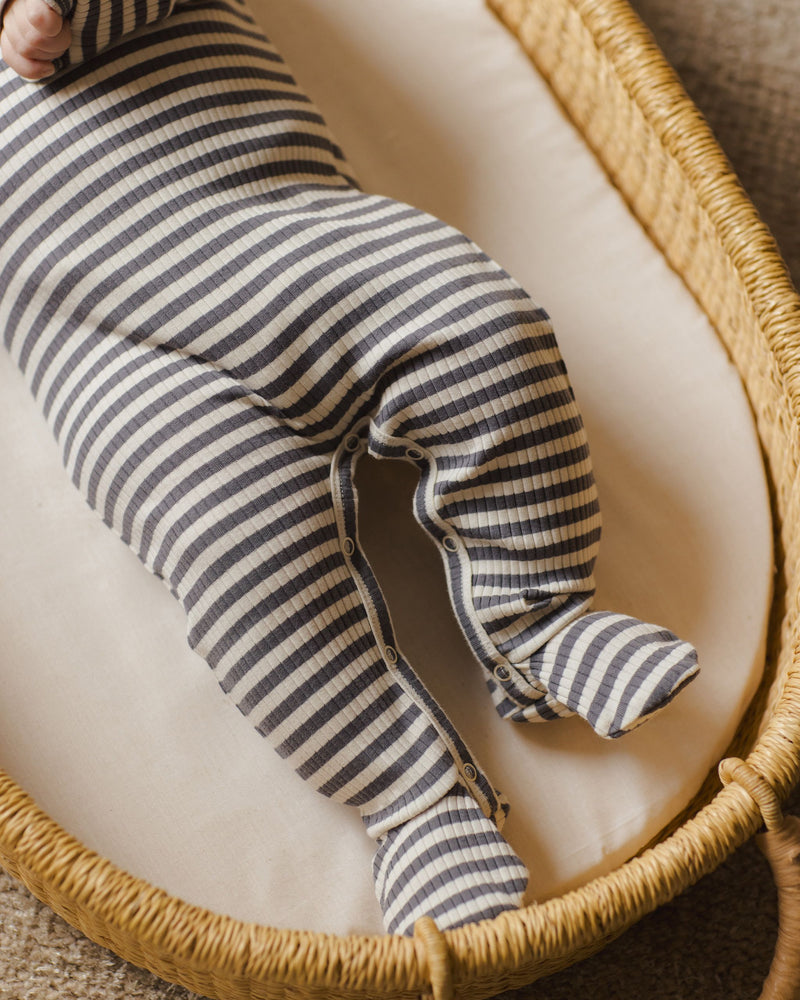 Ribbed Footie - Indigo Stripe  by Quincy Mae