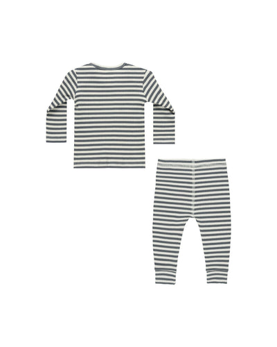 Ribbed Tee + Legging Set - Indigo Stripe by Quincy Mae