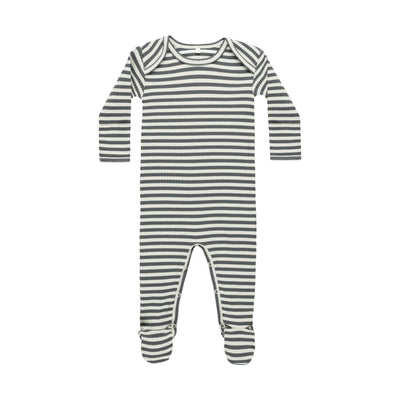 Ribbed Footie - Indigo Stripe  by Quincy Mae