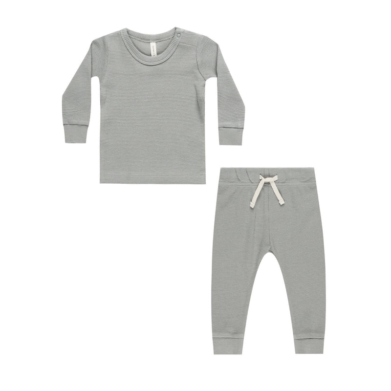 Waffle Top + Pant Set - Dusty Blue by Quincy Mae