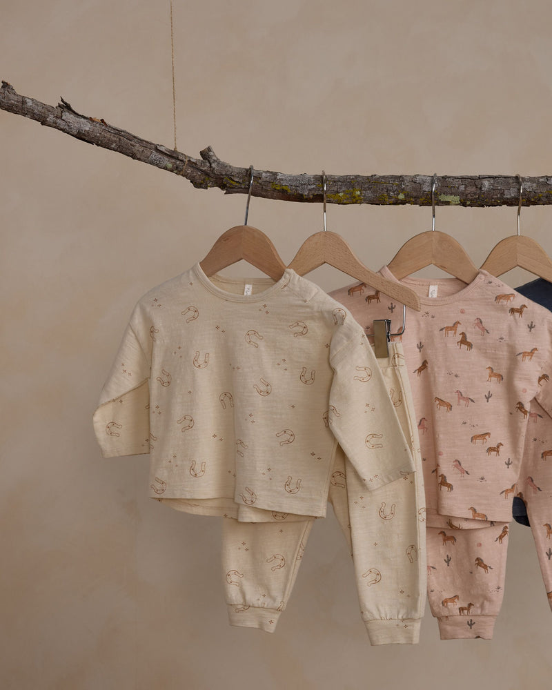 Long Sleeve Tee + Pant Set Horses - Shell by Rylee + Cru