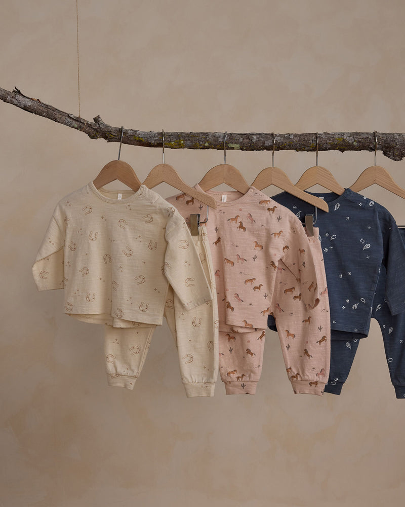 Long Sleeve Tee + Pant Set Horses - Shell by Rylee + Cru