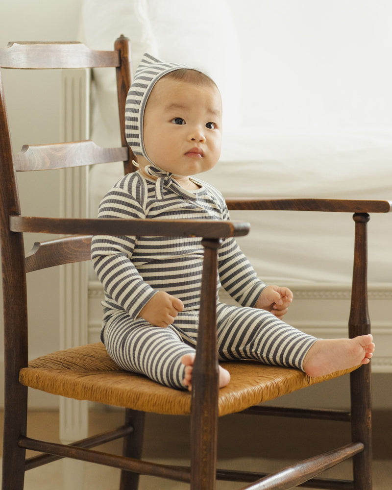 Ribbed Pixie Bonnet - Indigo Stripe by Quincy Mae