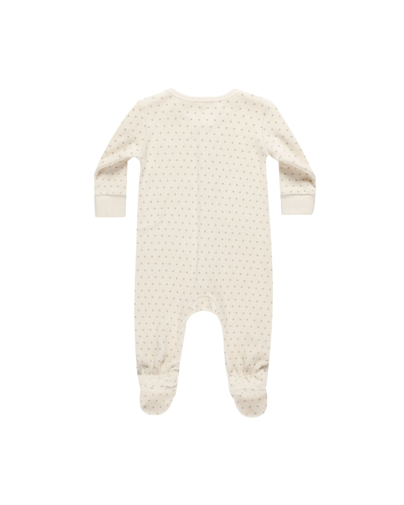 Velour Hidden Snap Footie Polka Dot - Natural by Quincy Mae