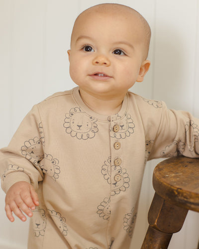 Relaxed Fleece Jumpsuit Lions - Latte by Quincy Mae