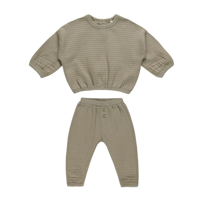 Textured Sweat Set - Olive by Quincy Mae