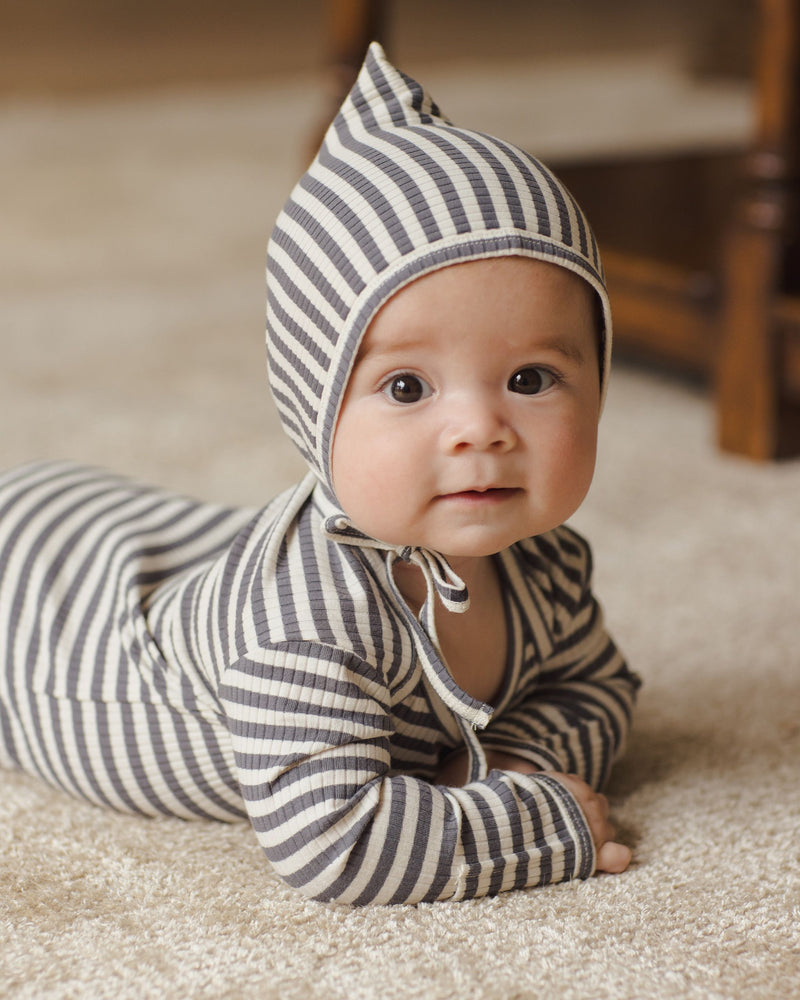 Ribbed Footie - Indigo Stripe  by Quincy Mae