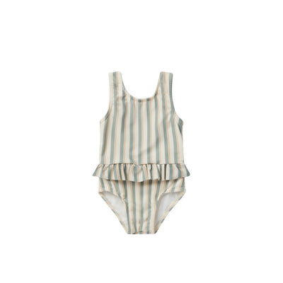 Skirted One-Piece - Aqua Stripe by Rylee + Cru FINAL SALE