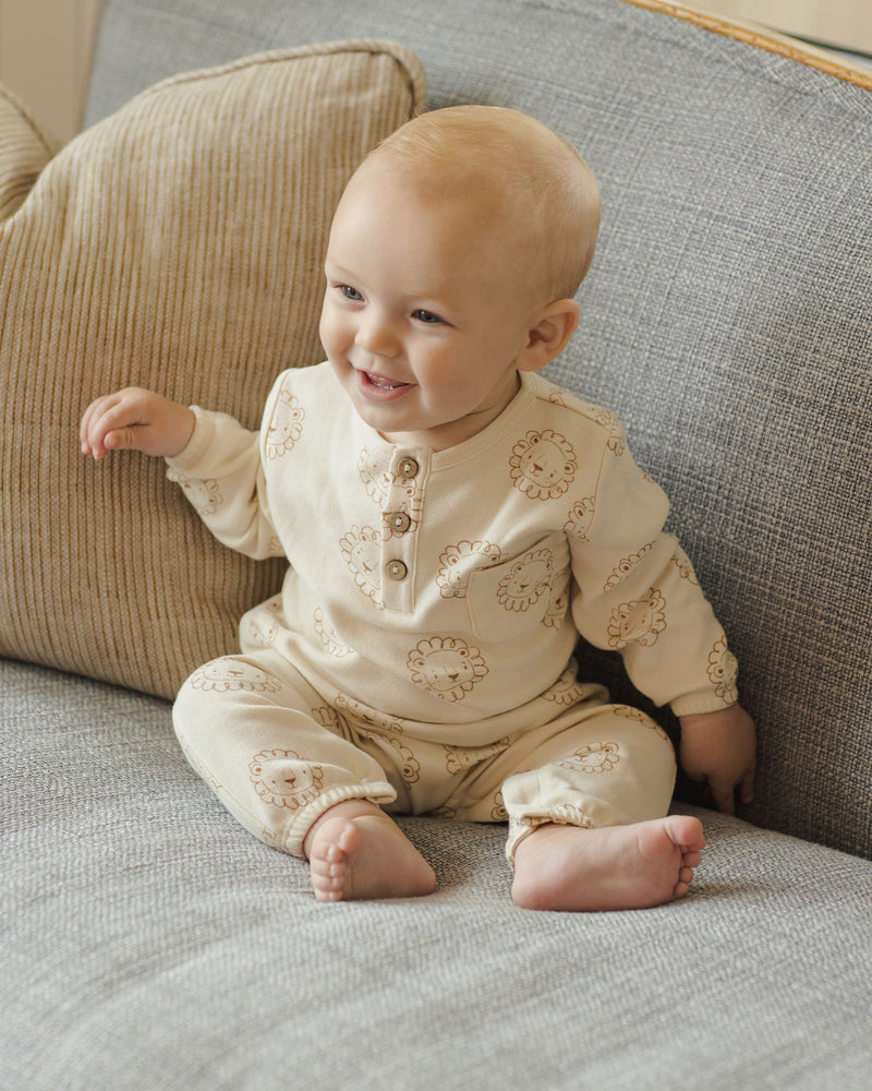 Long Sleeve Pocket Jumpsuit Lions - Natural by Quincy Mae