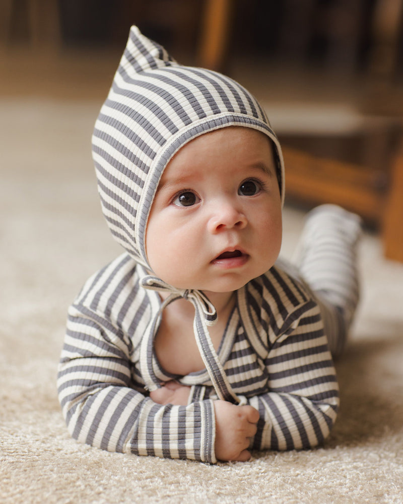 Ribbed Pixie Bonnet - Indigo Stripe by Quincy Mae