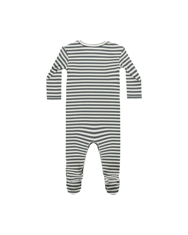 Ribbed Footie - Indigo Stripe  by Quincy Mae