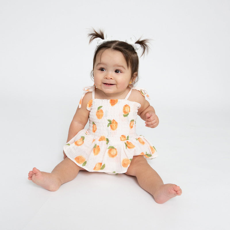 Muslin Smocked Bubble with Skirt - Peaches by Angel Dear - FINAL SALE