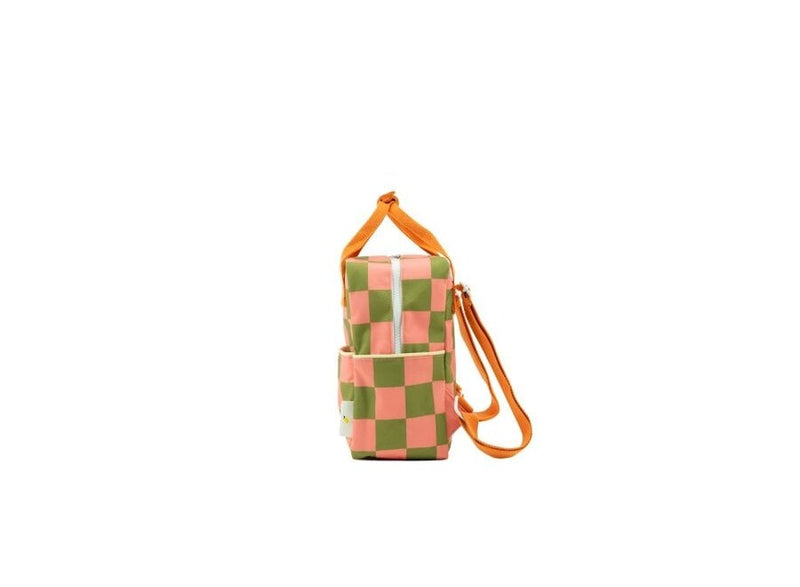 Small Farmhouse Checkerboard Backpack - Sprout Green + Flower Pink by Sticky Lemon