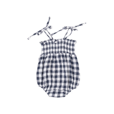 Muslin Tie Strap Smocked Bubble - Gingham Navy by Angel Dear - FINAL SALE