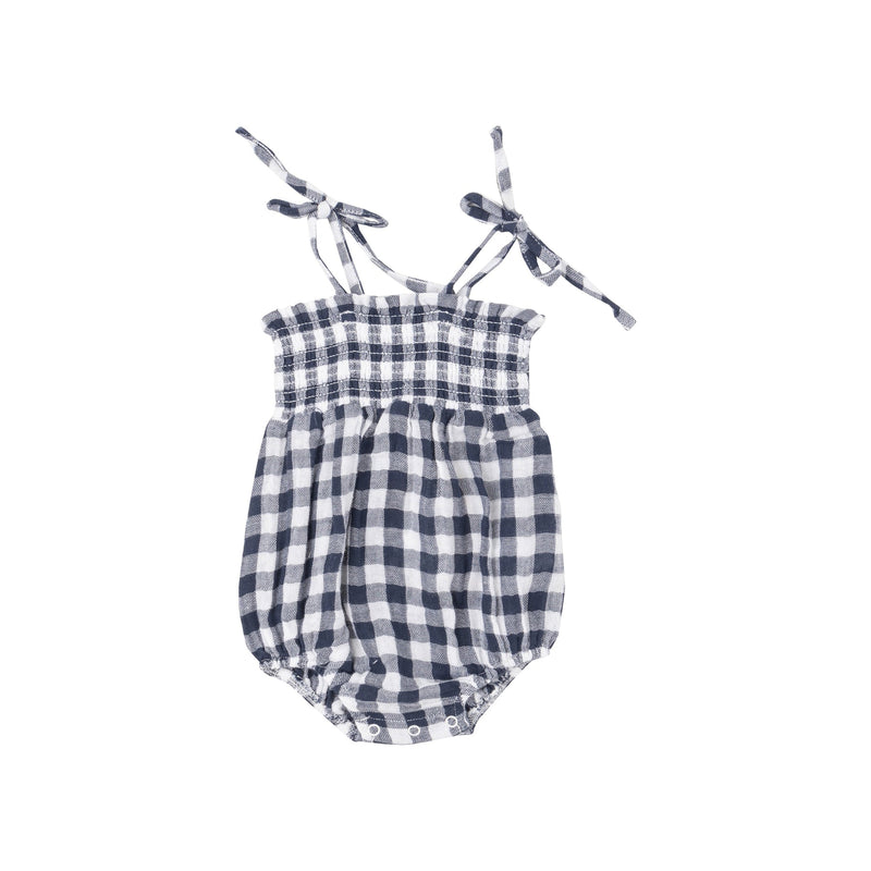 Muslin Tie Strap Smocked Bubble - Gingham Navy by Angel Dear - FINAL SALE