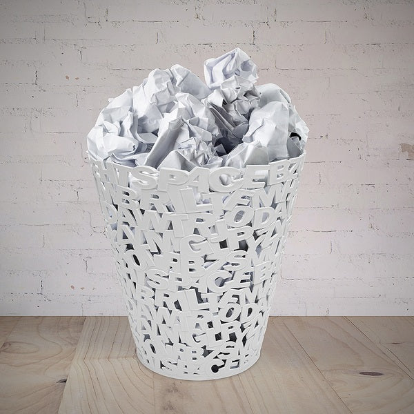 Plastic Letters Wastebasket - White by Balvi