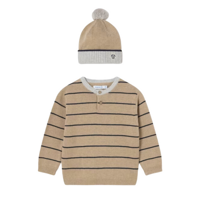 Baby Striped Sweater with Hat - Sand by Mayoral