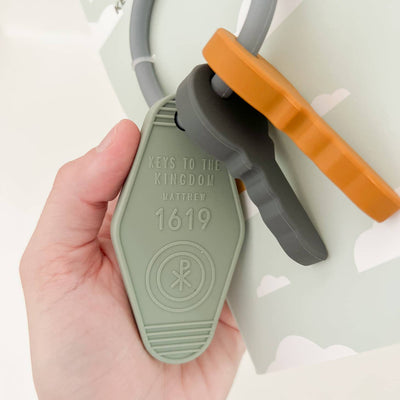 Keys to the Kingdom Silicone Teether - Orange/Grey/Sage by Be A Heart