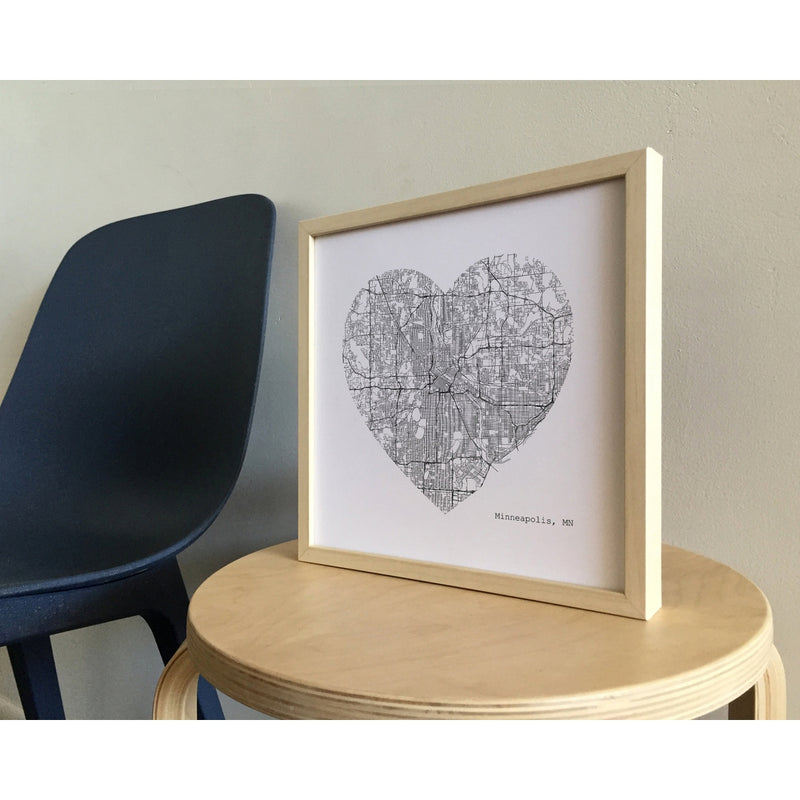 Minneapolis Minnesota City Map Heart Art Print - 12x12 by Tim Plus April Decor Tim Plus April   