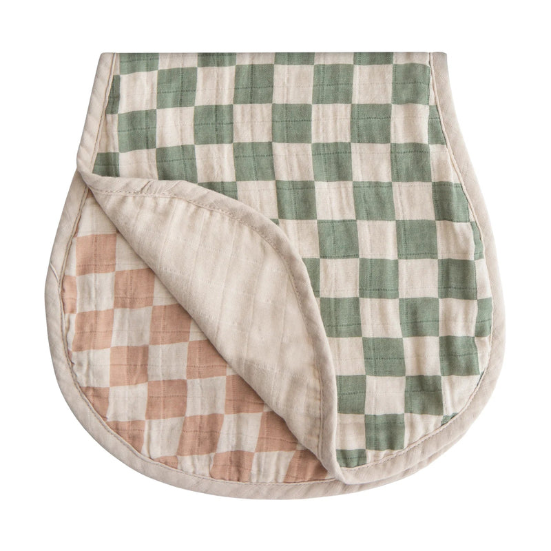 Organic Muslin Burp Cloth 2 Pack - Olive Check/Natural Check by Mushie & Co