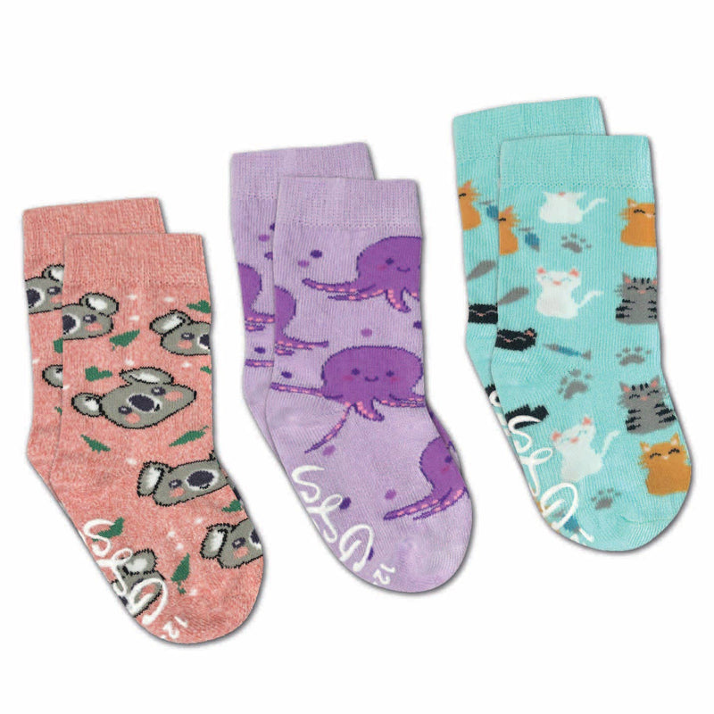 Cats, Koala and Octopus Kids Socks - 3 Pack by Good Luck Sock