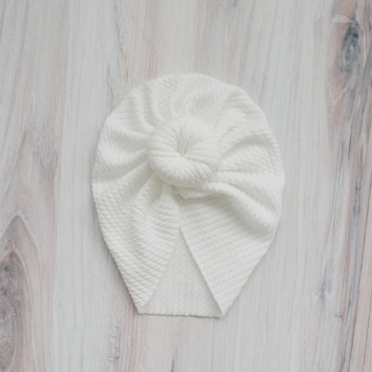 Thick Quilted Bow Bun Turban - Ivory by Golden Dot Lane Accessories Golden Dot Lane   