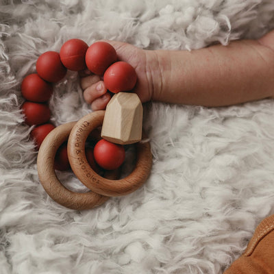 Wood and Silicone Teething Rattle - Sedona Clay by Chelsea and Marbles Toys Chelsea and Marbles   