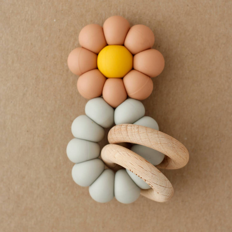 Ring Teether - Chamomile/Dusty Coral by Little Chew