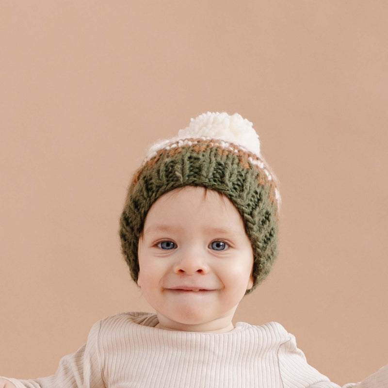 Nell Stripe Hand Knit Hat - Olive by The Blueberry Hill Accessories The Blueberry Hill   