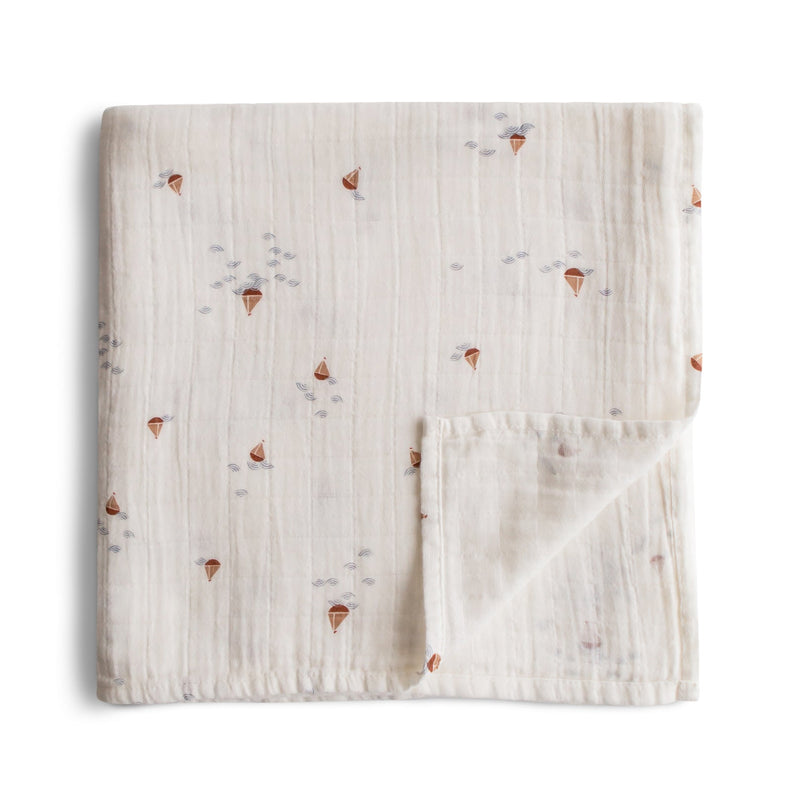 Organic Muslin Swaddle - Boats by Mushie Bedding Mushie & Co   