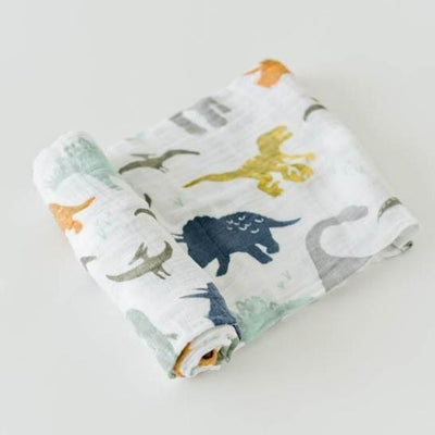 Cotton Muslin Single Swaddle - Dino Friends by Little Unicorn Bedding Little Unicorn   