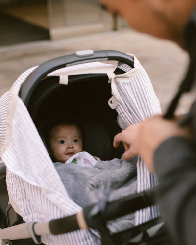 Cotton Muslin Car Seat Canopy - Grey Stripe by Little Unicorn Gear Little Unicorn   