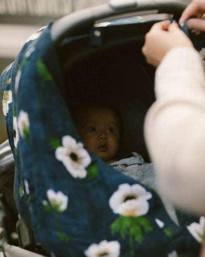 Cotton Muslin Car Seat Canopy - White Anemone by Little Unicorn Gear Little Unicorn   